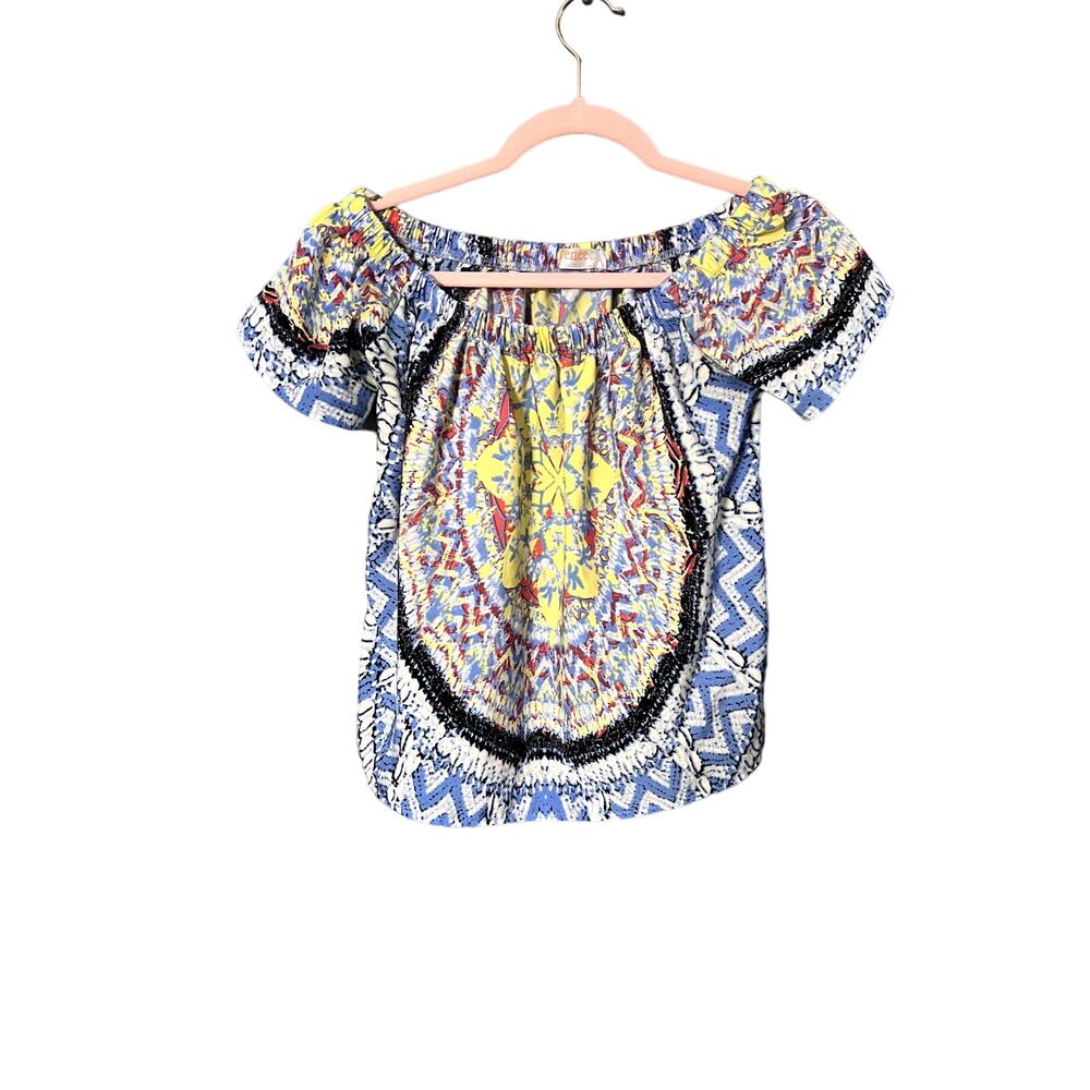 Renee C. Made in USA Off the Shoulder Multicolor Summer Boho Top Womens Small